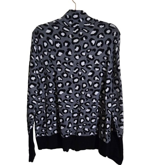 Rachel Zoe Black Gray Cheetah Print Full Zip Cardigan Size XL - Picture 3 of 6